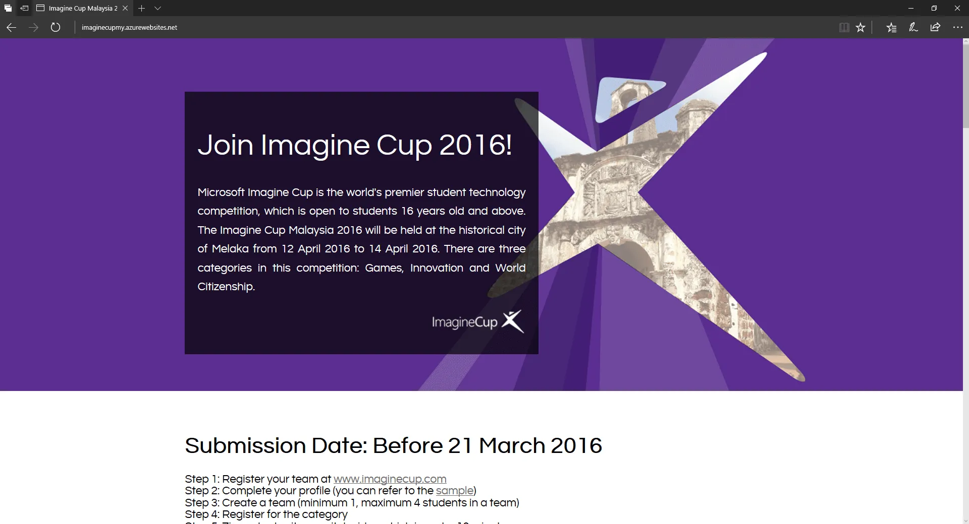 Microsoft Imagine Cup Malaysia 2016 Submission Website Microsoft Imagine Cup Malaysia 2016 Submission Website