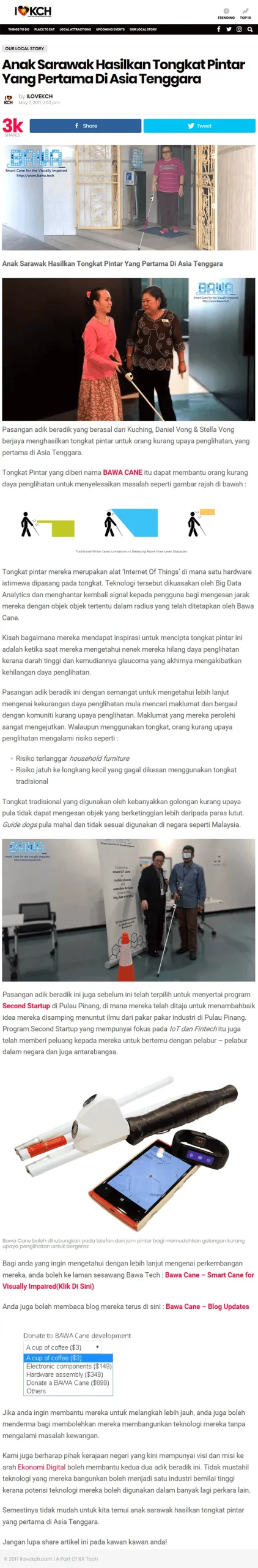 An article featuring BAWA Cane on ilovekch.com An article featuring BAWA Cane on ilovekch.com
