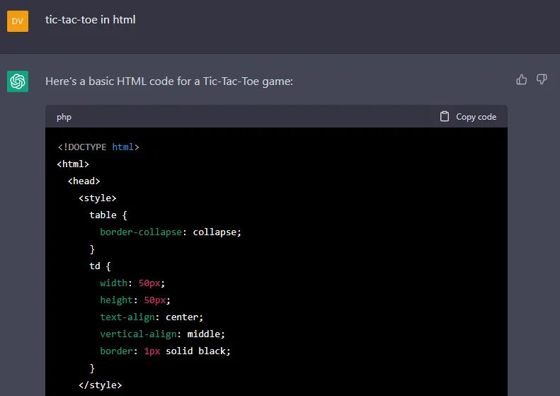 BAWA Tech blog: ChatGPT generating a response to my request to create a tic-tac-toe game on html. BAWA Tech blog: ChatGPT generating a response to my request to create a tic-tac-toe game on html.